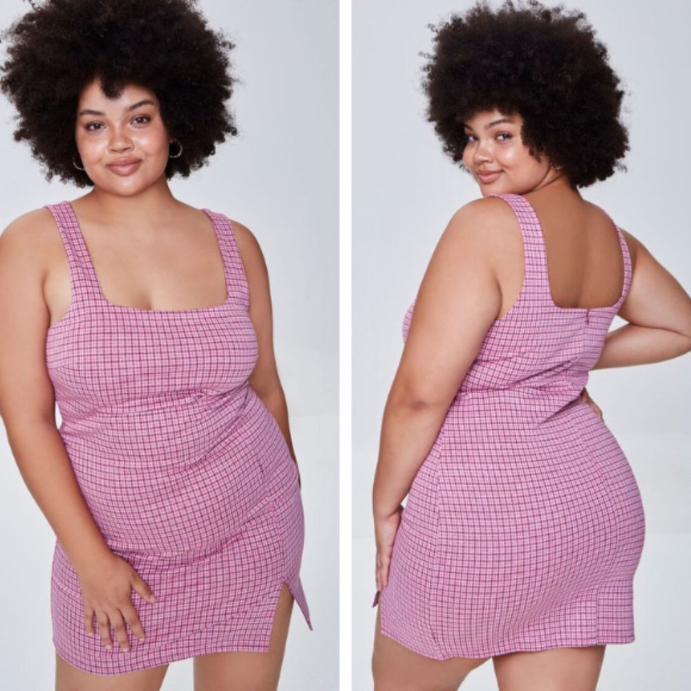 Forever 21 Plus Size Sleeveless Plaid Mini Dress Pink Multi